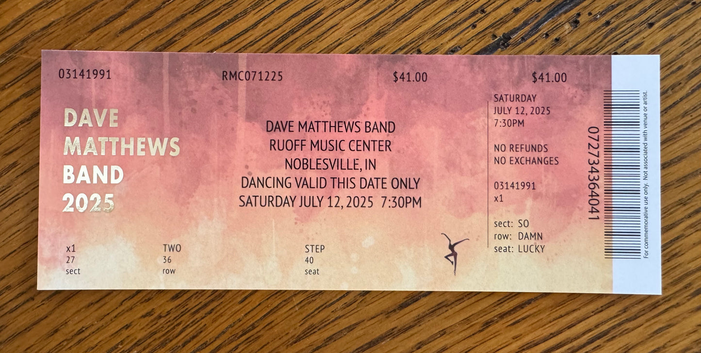 Commemorative Tickets Noblesville 7.11.25 + 7.12.25 | Physical Concert Ticket Souvenir Keepsake Gift