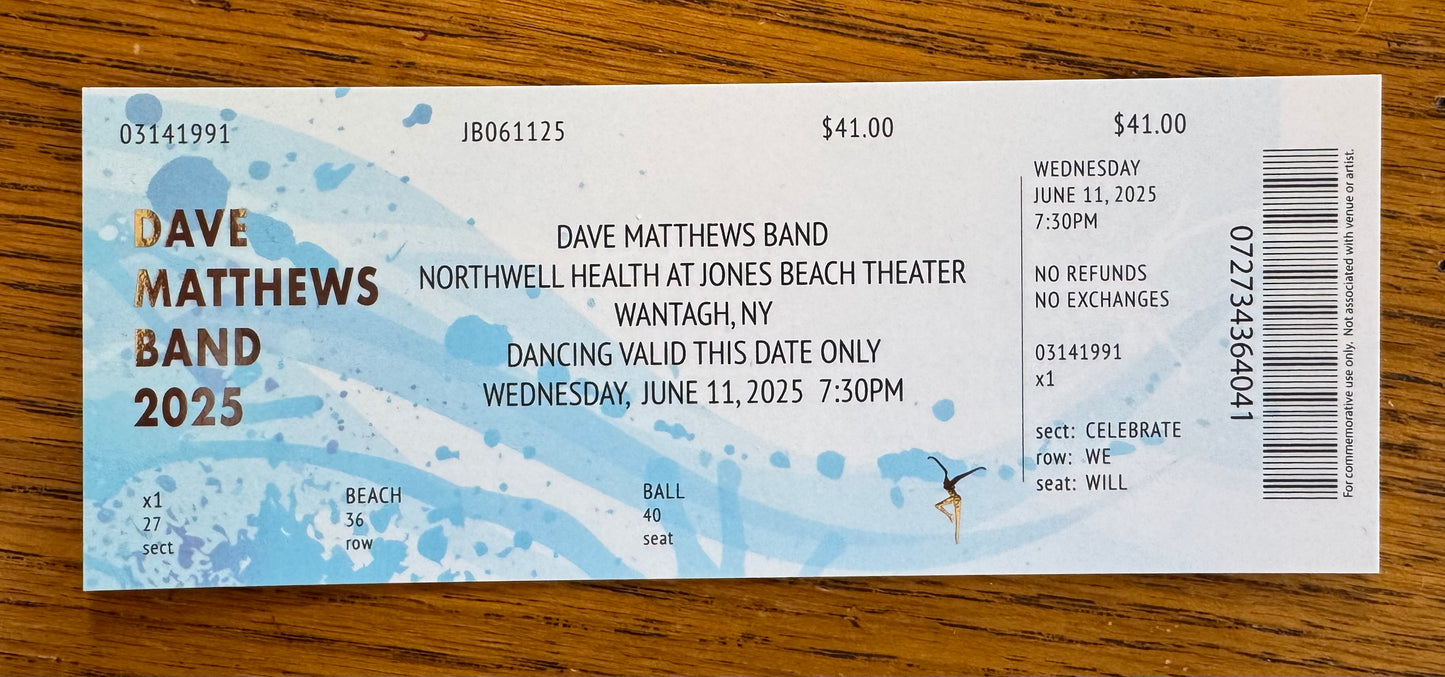 Commemorative Ticket Wantagh 6.11.25 | Physical Concert Ticket Souvenir Keepsake Gift