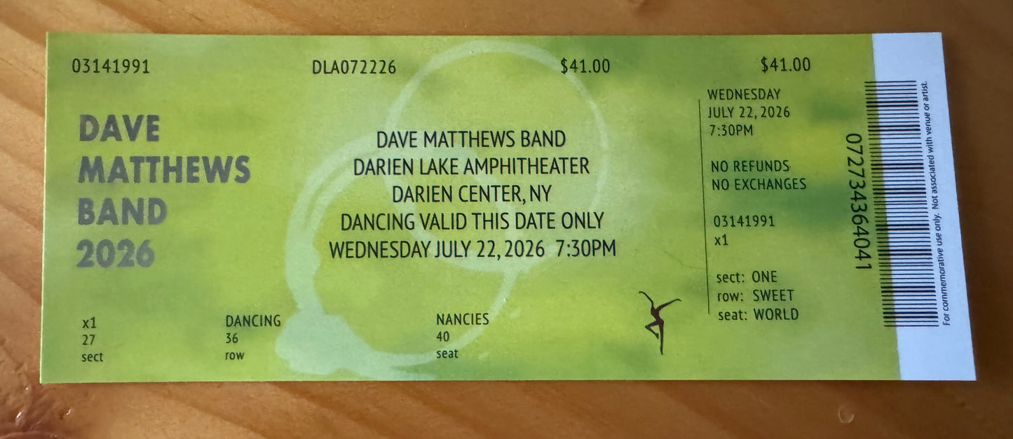 Darien 7.22.26 Commemorative Ticket Summer Tour 2026