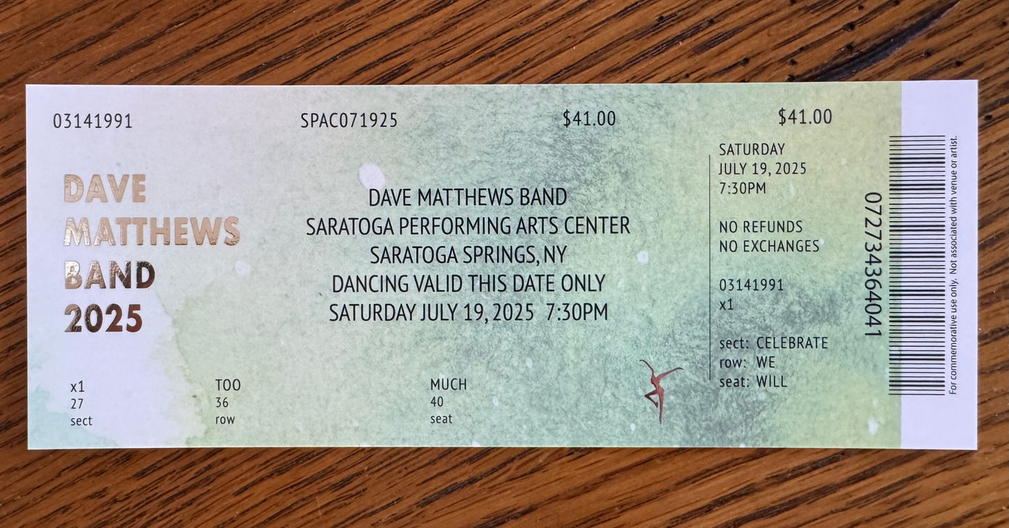 Commemorative Tickets SPAC 7.18.25 + 7.19.25 | Physical Concert Ticket Souvenir Keepsake Gift
