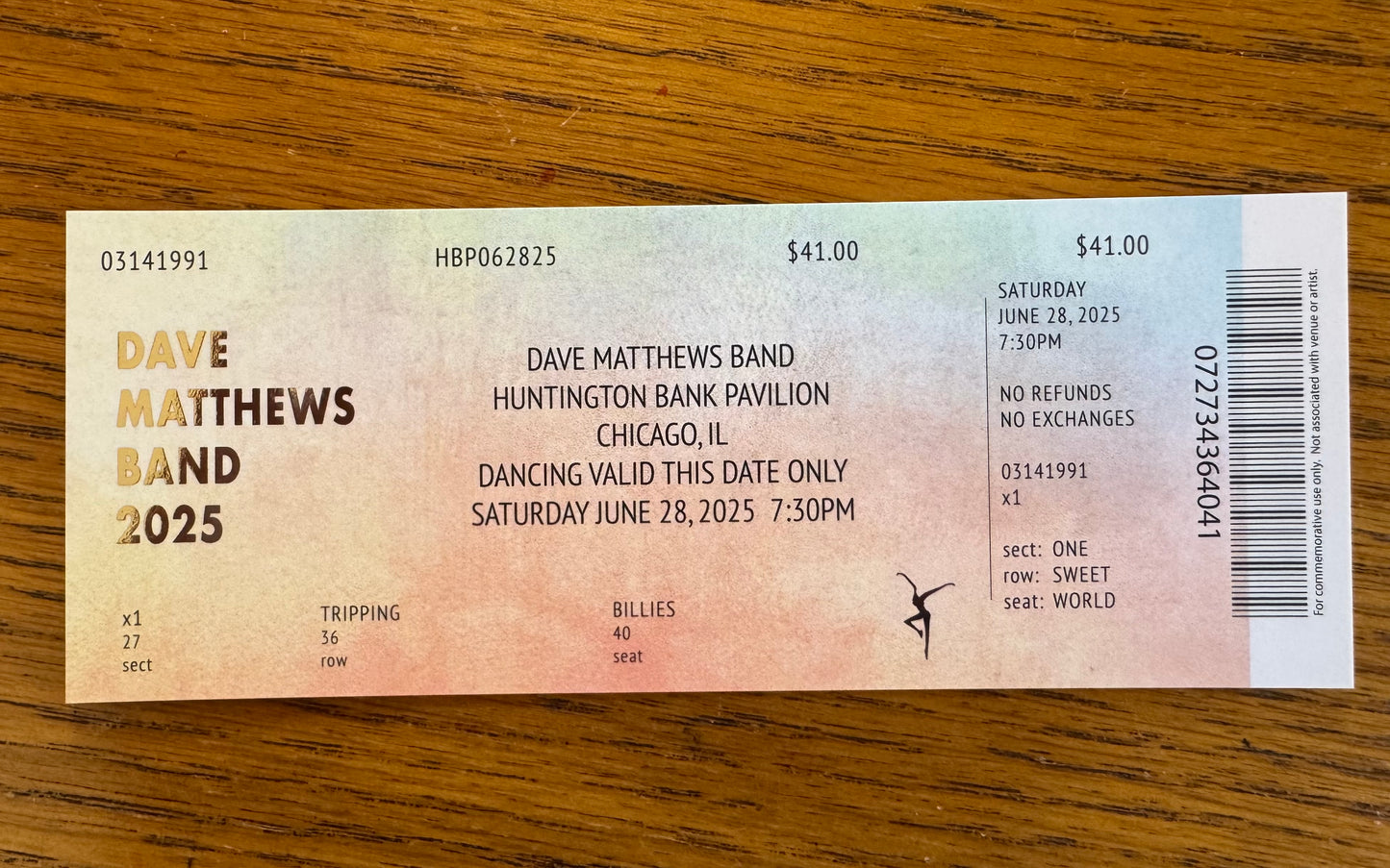 Commemorative Tickets Chicago 6.27.25 + 6.28.25 | Physical Concert Ticket Souvenir Keepsake Gift