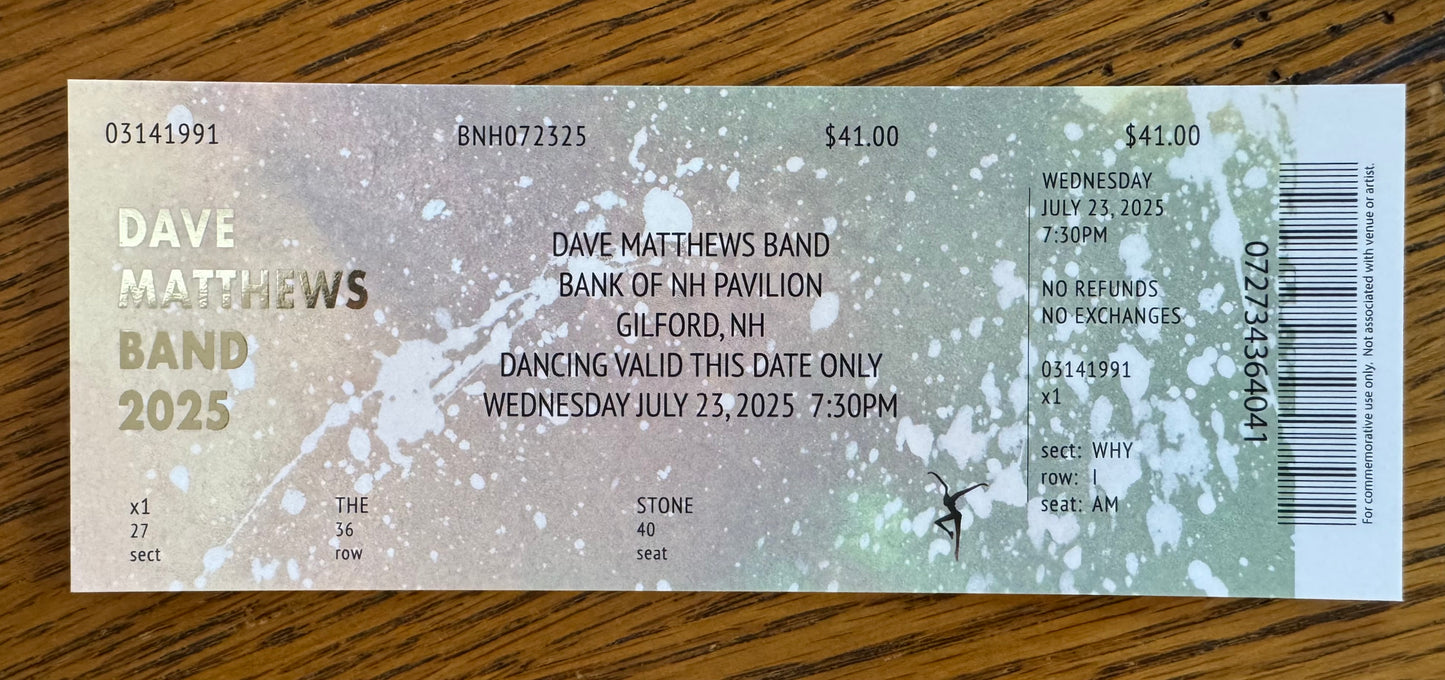 Commemorative Tickets Gilford 7.22.25 + 7.23.25 | Physical Concert Ticket Souvenir Keepsake Gift