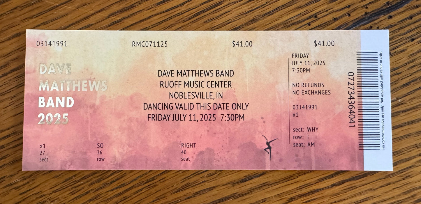 Commemorative Tickets Noblesville 7.11.25 + 7.12.25 | Physical Concert Ticket Souvenir Keepsake Gift
