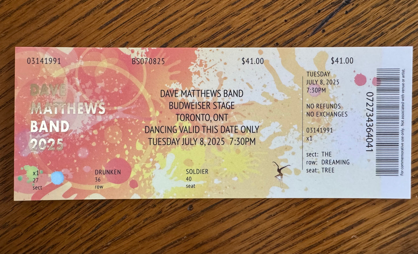 Commemorative Ticket Toronto 7.8.25 | Physical Concert Ticket Souvenir Keepsake Gift