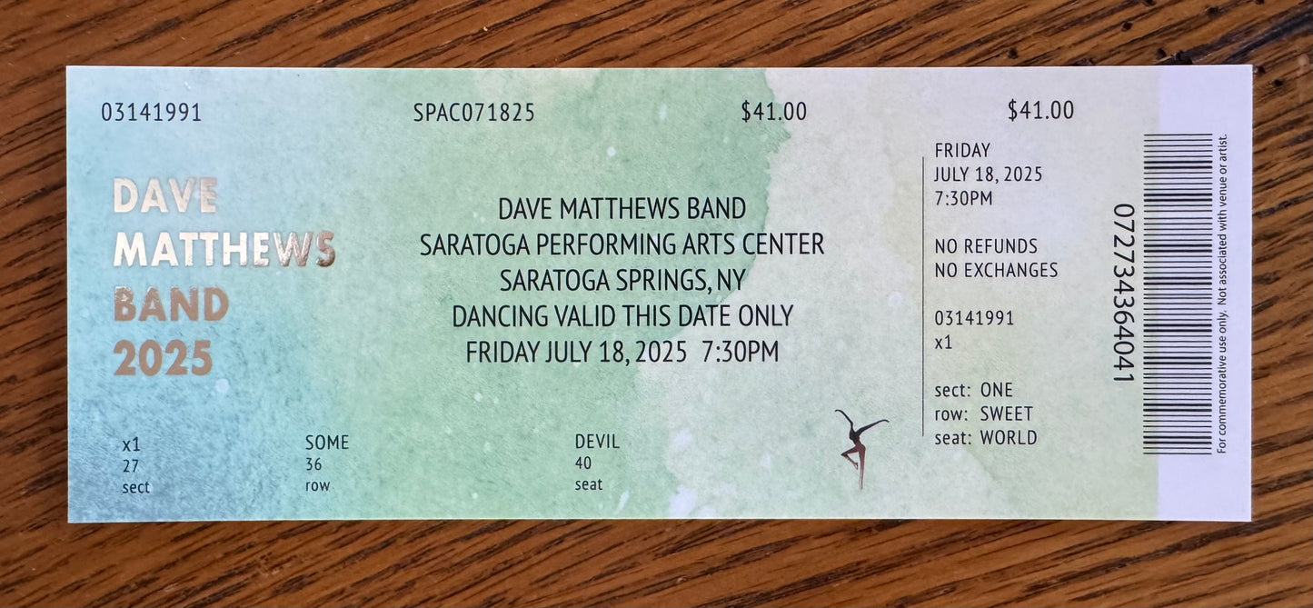 Commemorative Tickets SPAC 7.18.25 + 7.19.25 | Physical Concert Ticket Souvenir Keepsake Gift
