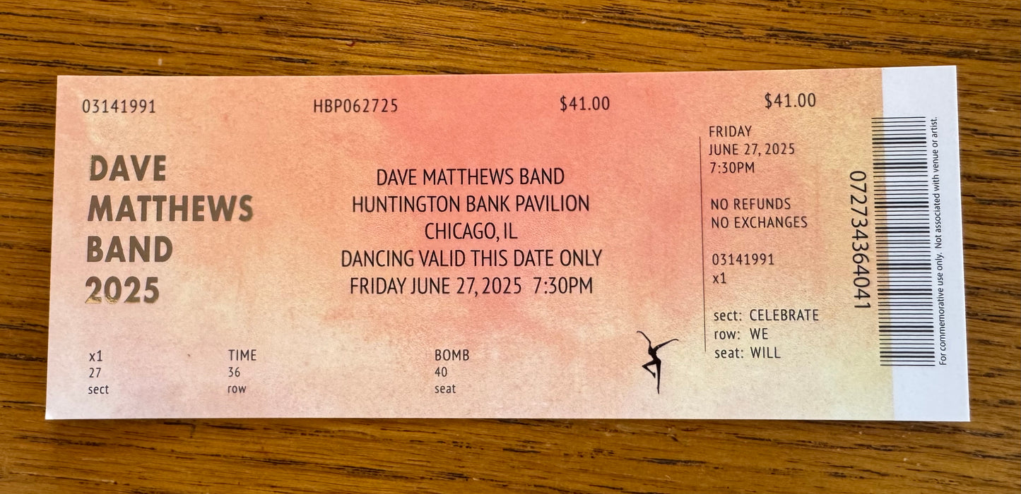 Commemorative Tickets Chicago 6.27.25 + 6.28.25 | Physical Concert Ticket Souvenir Keepsake Gift