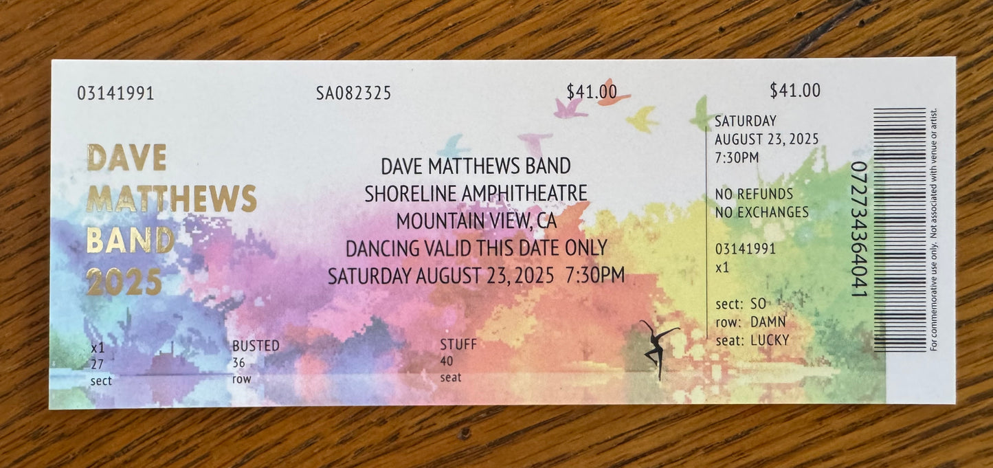 Commemorative Ticket Mountain View 8.23.25 | Physical Concert Ticket Souvenir Keepsake Gift