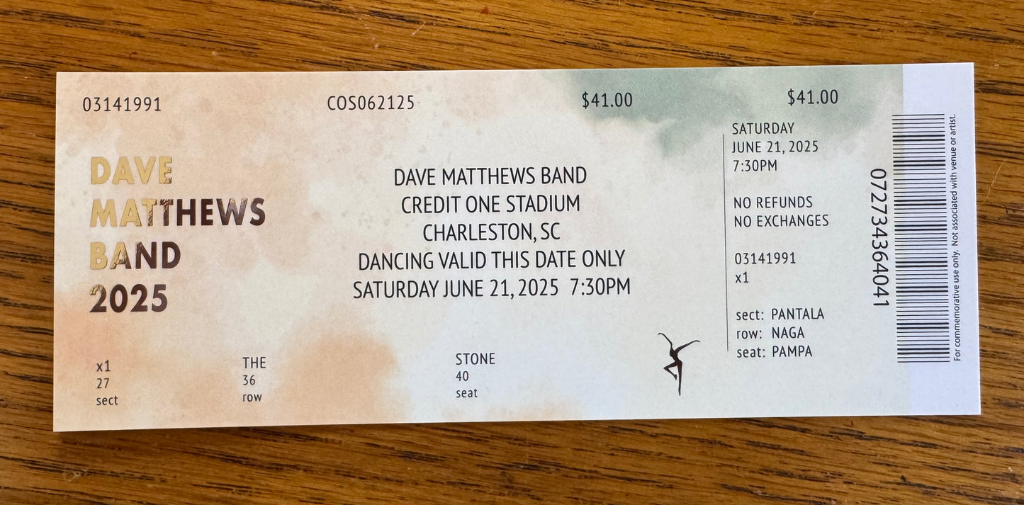 Commemorative Tickets Charleston 6.20.25 + 6.21.25 | Physical Concert Ticket Souvenir Keepsake Gift