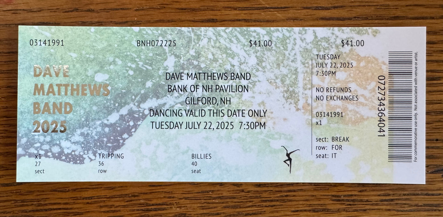 Commemorative Tickets Gilford 7.22.25 + 7.23.25 | Physical Concert Ticket Souvenir Keepsake Gift