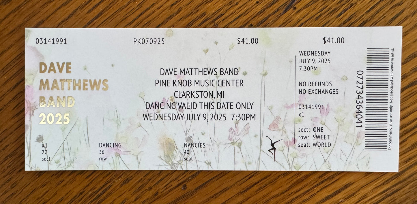 Commemorative Ticket Clarkston 7.9.25 | Physical Concert Ticket Souvenir Keepsake Gift