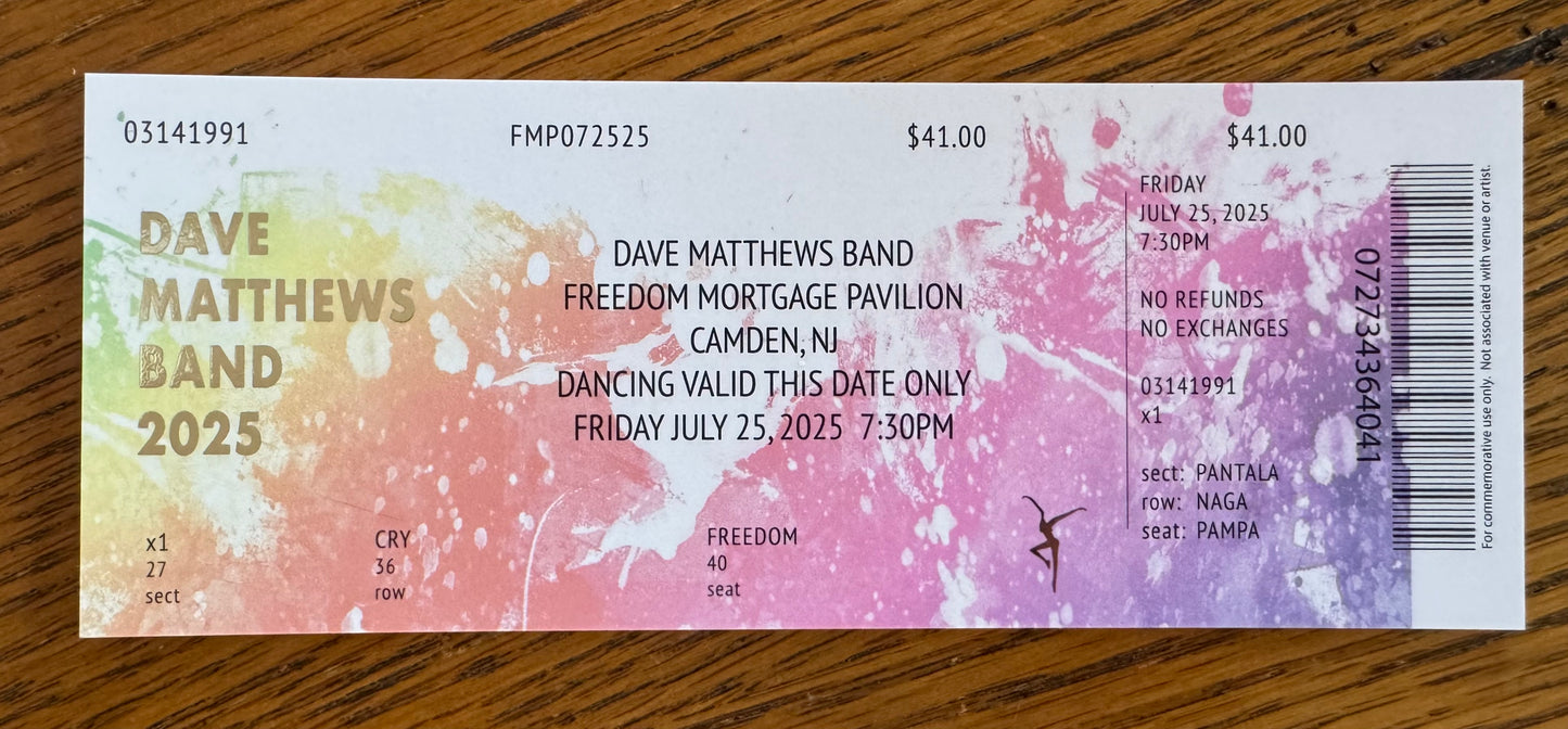 Commemorative Tickets Camden 7.25.25 + 7.26.25 | Physical Concert Ticket Souvenir Keepsake Gift