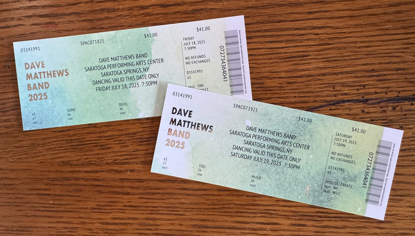 Commemorative Tickets SPAC 7.18.25 + 7.19.25 | Physical Concert Ticket Souvenir Keepsake Gift