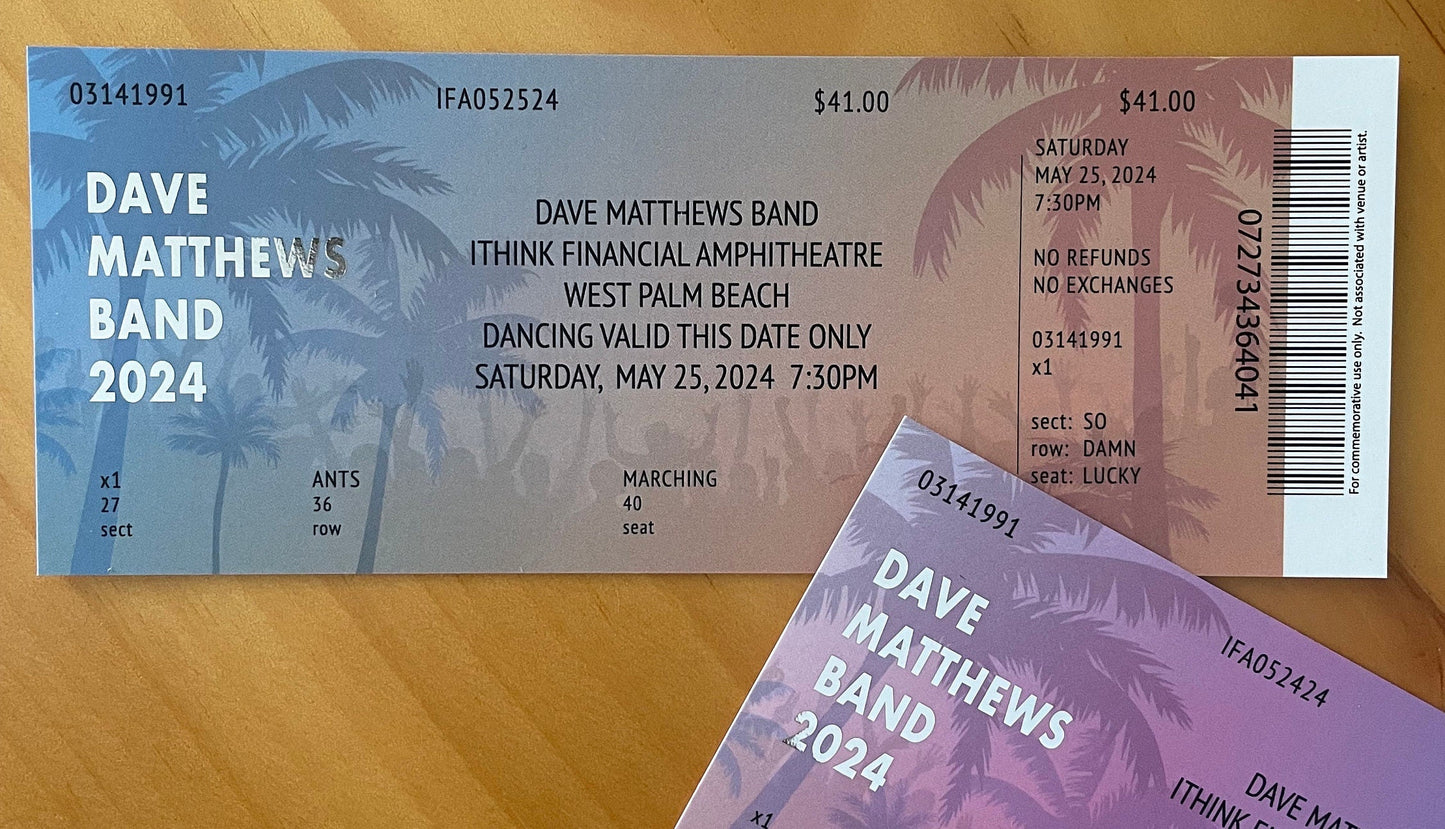 DMB Summer Tour 2024 West Palm Beach 5.25.24 Commemorative Ticket