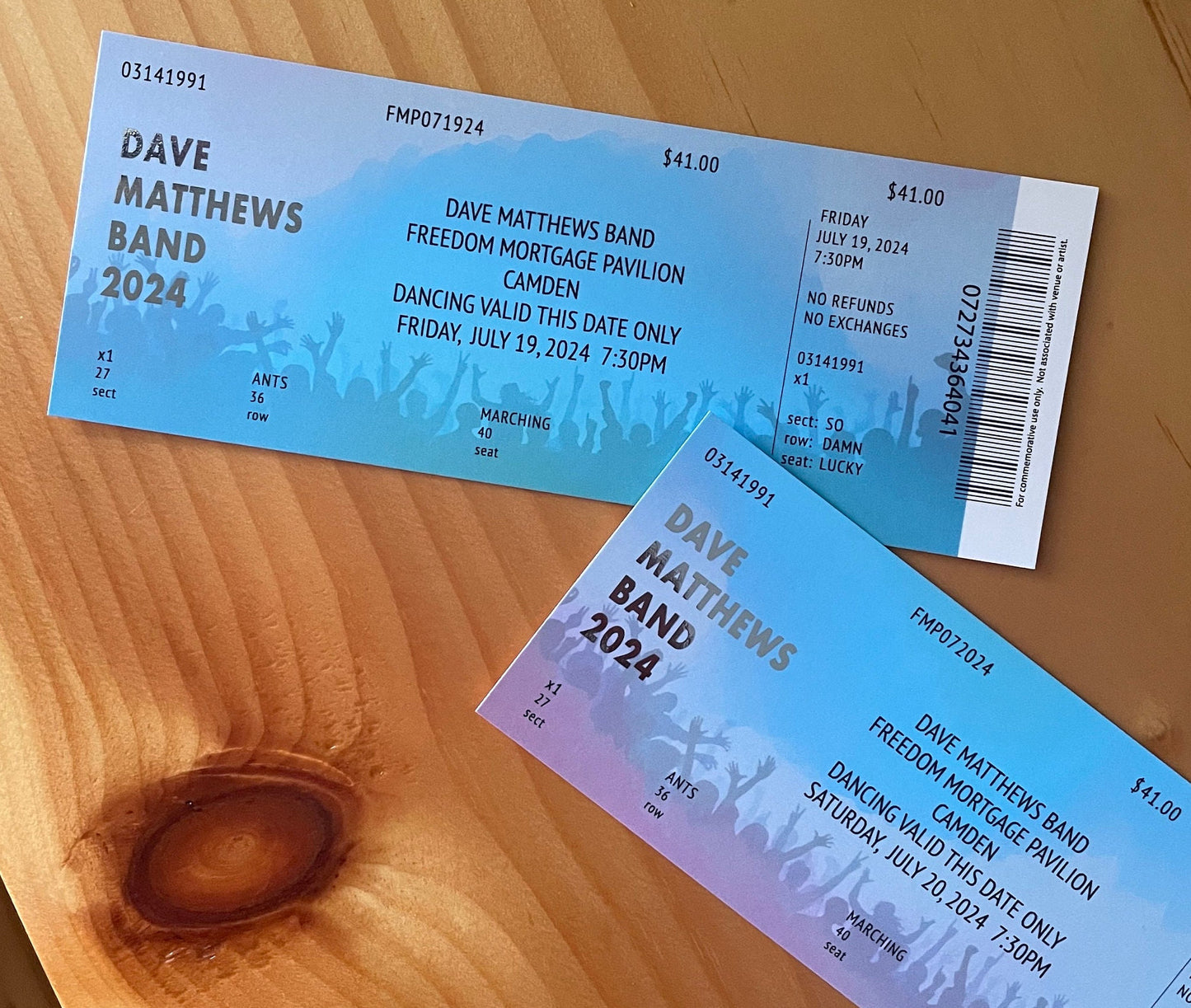 DMB Summer Tour 2024 Camden 7.19.24 + 7.20.24 Commemorative Ticket