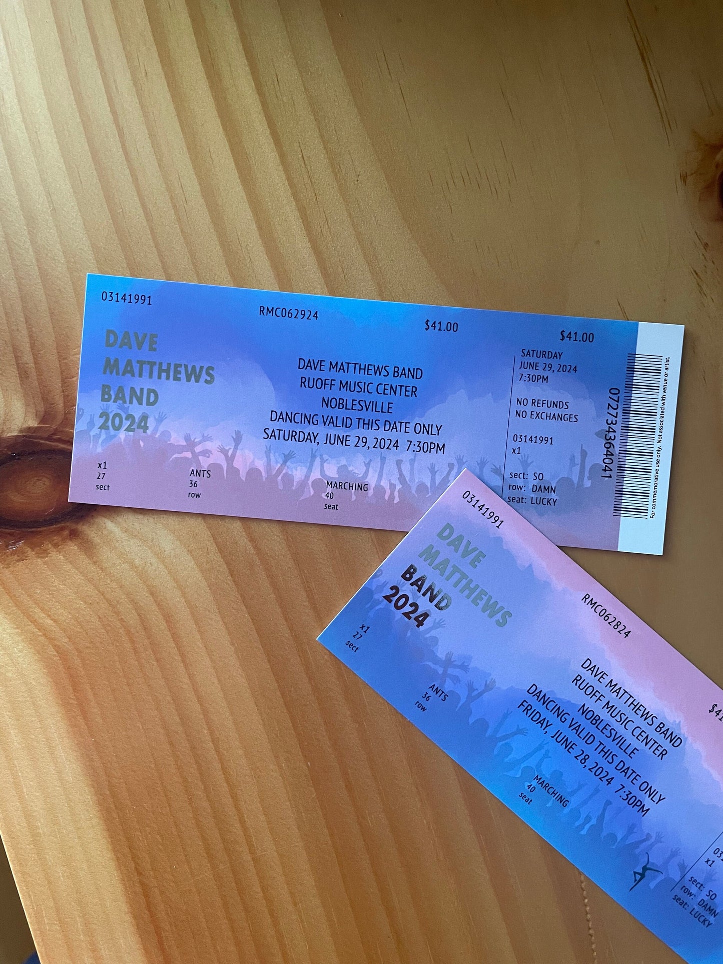 Commemorative Ticket Noblesville 6.28.24 + 6.29.24 DMB Summer Tour 2024
