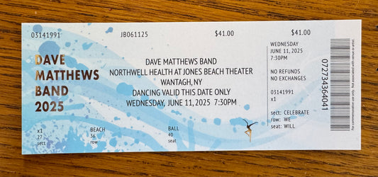 Commemorative Ticket Wantagh 6.11.25 | Physical Concert Ticket Souvenir Keepsake Gift