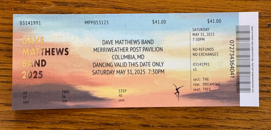 Commemorative Ticket Columbia MD 5.31.25 | Physical Concert Ticket Souvenir Keepsake Gift