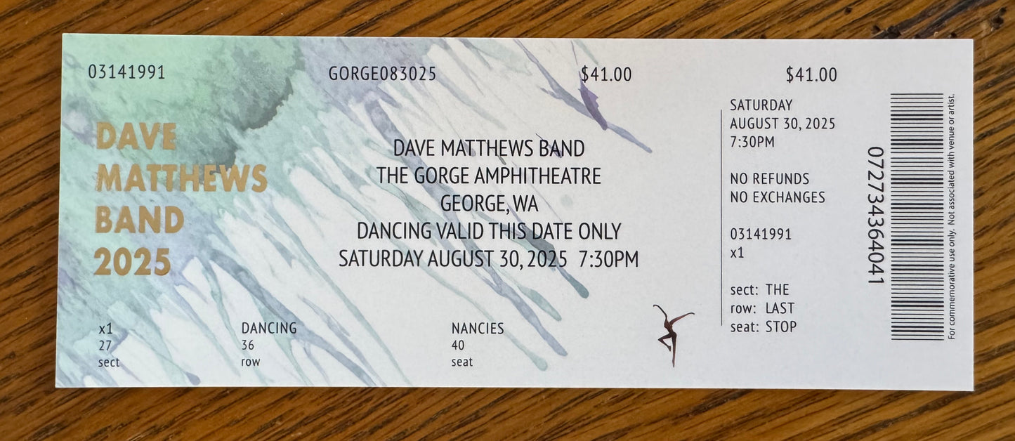 Commemorative Tickets Gorge 8.29.25, 8.30.25 + 8.31.25 | Physical Concert Ticket Souvenir Keepsake Gift