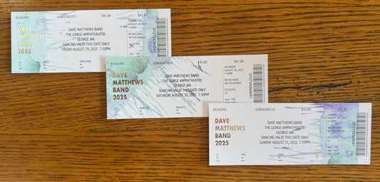 Commemorative Tickets Gorge 8.29.25, 8.30.25 + 8.31.25 | Physical Concert Ticket Souvenir Keepsake Gift