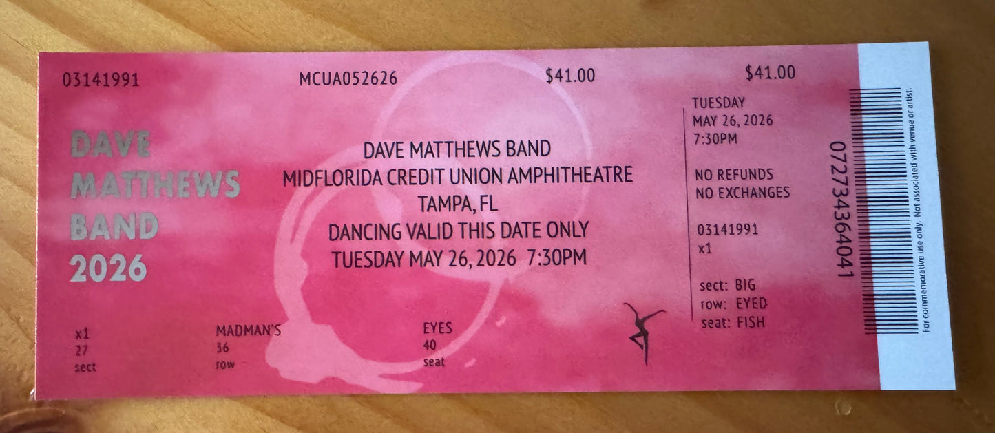 Tampa 5.26.26 Commemorative Ticket Summer Tour 2026