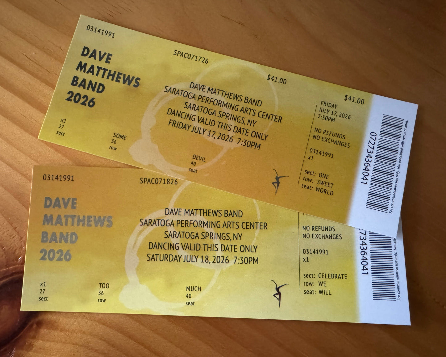 Saratoga 7.17.26 + 7.18.26 Commemorative Ticket Summer Tour 2026