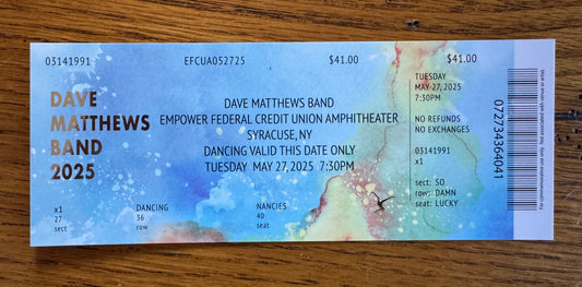 Commemorative Ticket Syracuse 5.27.25 | Physical Concert Ticket Souvenir Keepsake Gift