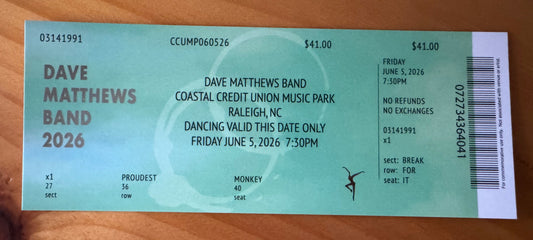 Raleigh 6.5.26 Commemorative Ticket Summer Tour 2026