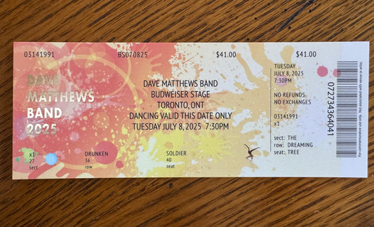 Commemorative Ticket Toronto 7.8.25 | Physical Concert Ticket Souvenir Keepsake Gift