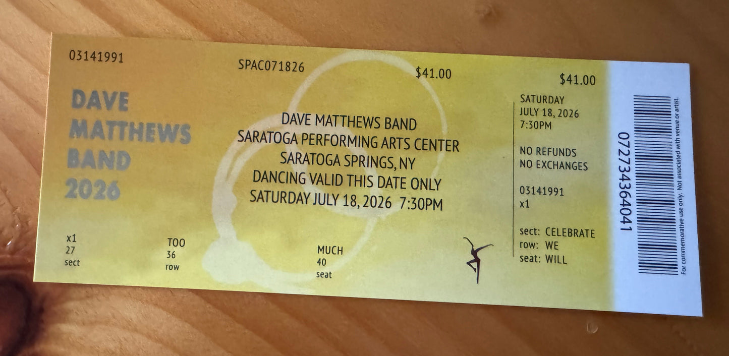 Saratoga 7.17.26 + 7.18.26 Commemorative Ticket Summer Tour 2026