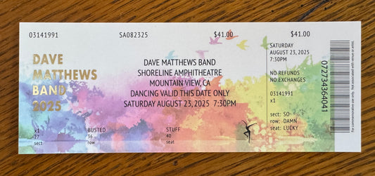 Commemorative Ticket Mountain View 8.23.25 | Physical Concert Ticket Souvenir Keepsake Gift