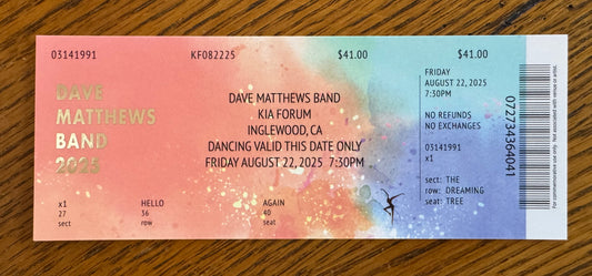 Commemorative Ticket Inglewood 8.22.25 | Physical Concert Ticket Souvenir Keepsake Gift