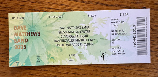 Commemorative Ticket Cuyahoga Falls 5.30.25 | Physical Concert Ticket Souvenir Keepsake Gift