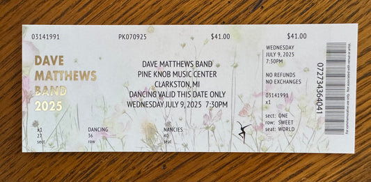 Commemorative Ticket Clarkston 7.9.25 | Physical Concert Ticket Souvenir Keepsake Gift