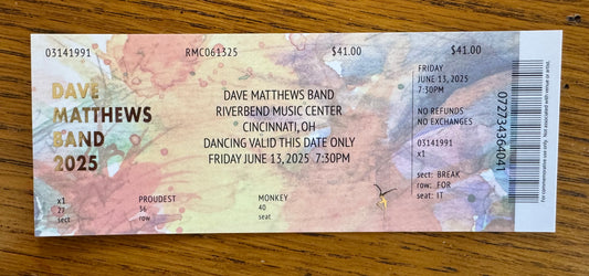 Commemorative Ticket Cincinnati 6.13.25 | Physical Concert Ticket Souvenir Keepsake Gift