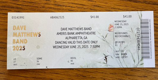 Commemorative Ticket Alpharetta 6.25.25 | Physical Concert Ticket Souvenir Keepsake Gift