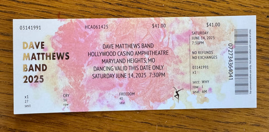 Commemorative Ticket Maryland Heights 6.14.25 | Physical Concert Ticket Souvenir Keepsake Gift
