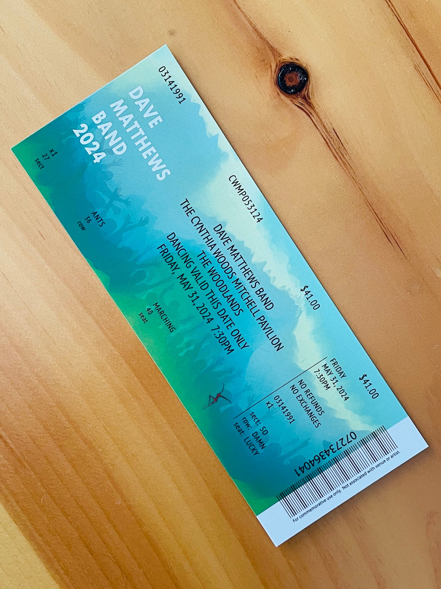 Commemorative Ticket Woodlands 5.31.24 Summer Tour 2024 | Physical Concert Ticket Souvenir Keepsake Gift