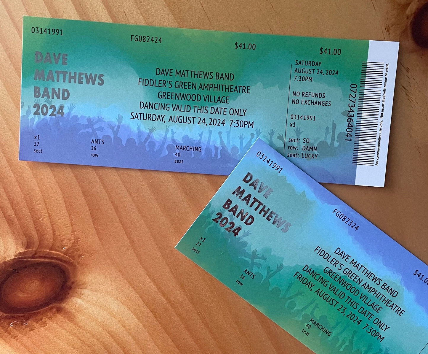 DMB Summer Tour 2024 Fiddler&#39;s Green 8.23.24 + 8.24.24 Commemorative Ticket