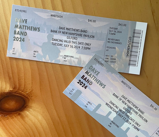 DMB Summer Tour 2024 Gilford 7.16.24 + 7.17.24 Commemorative Ticket
