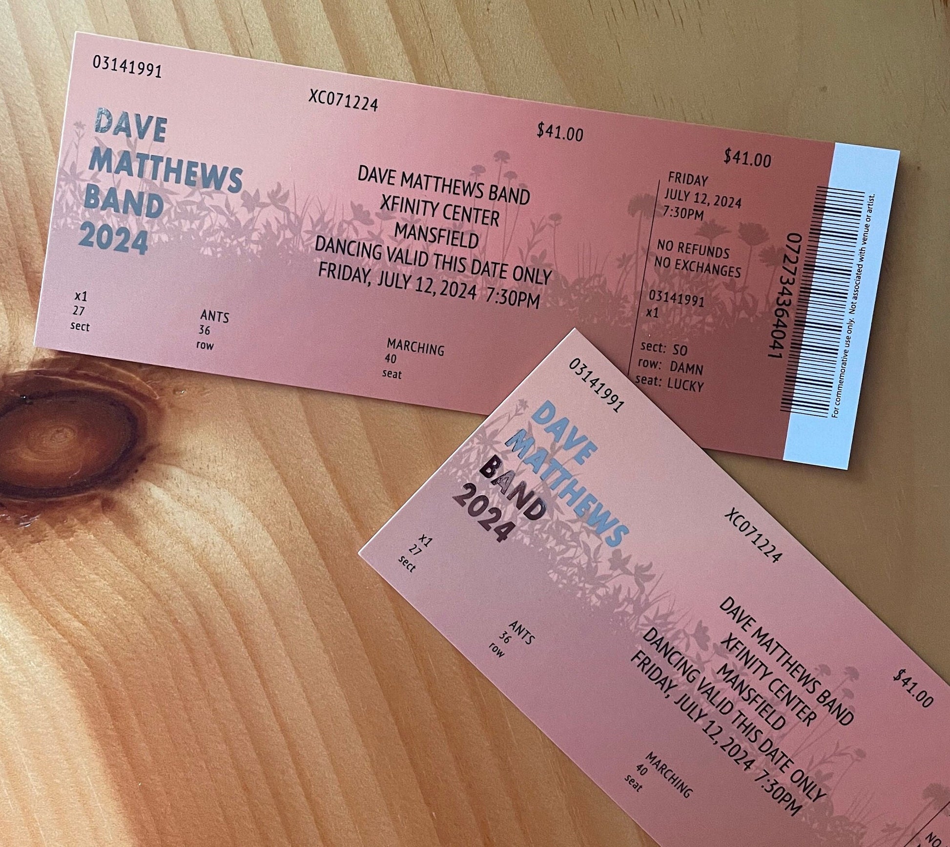 DMB Summer Tour 2024 Mansfield 7.12.24 Commemorative Ticket