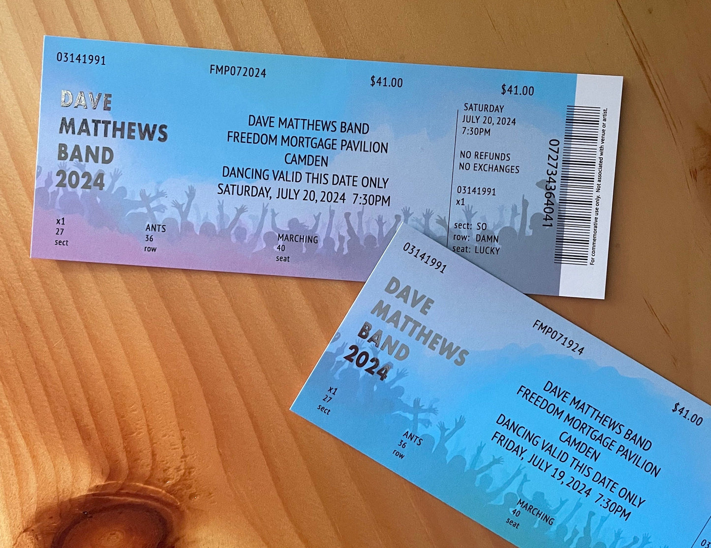 DMB Summer Tour 2024 Camden 7.19.24 + 7.20.24 Commemorative Ticket