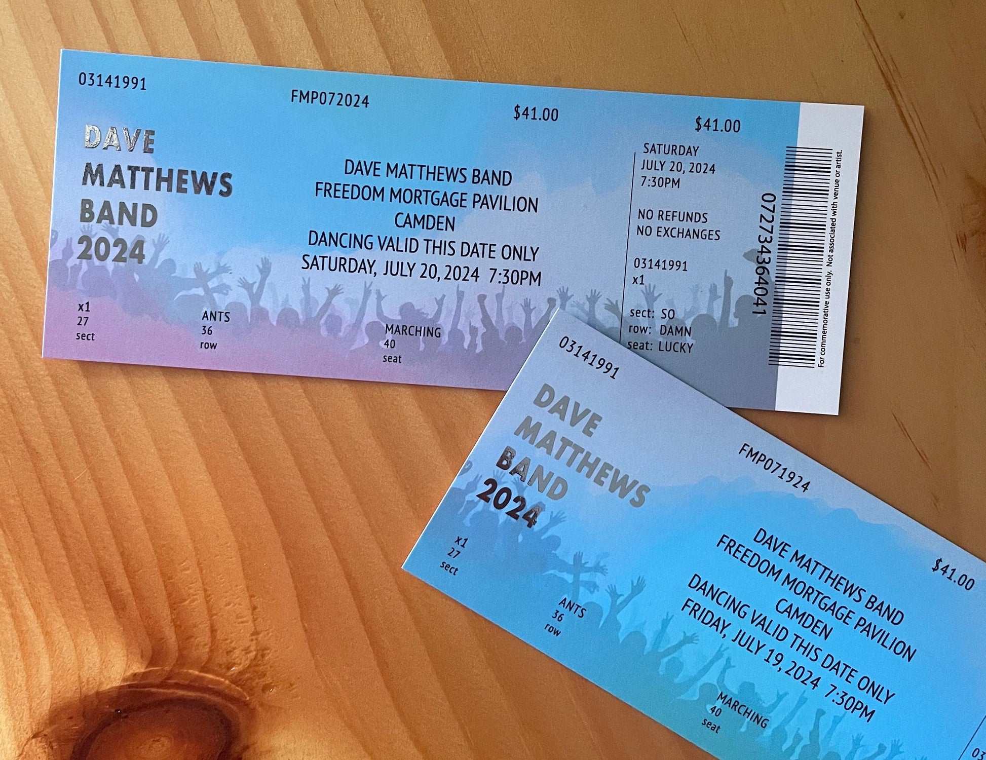 DMB Summer Tour 2024 Camden 7.19.24 + 7.20.24 Commemorative Ticket