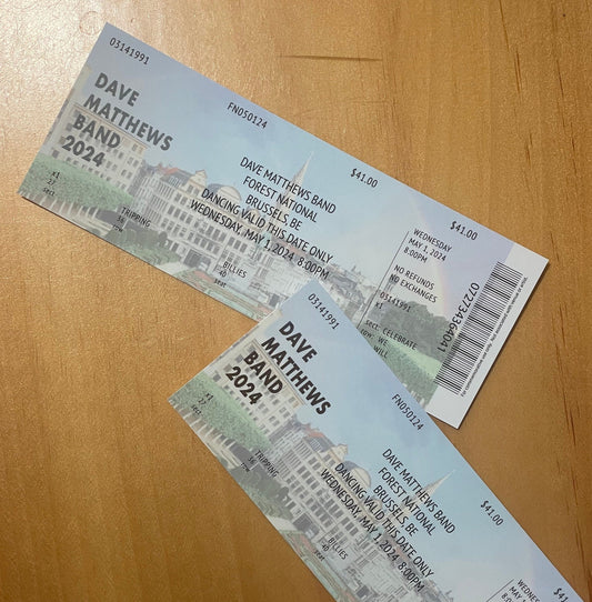 Dave Matthews Band Commemorative Ticket Brussels 5.1.24 Europe Tour 2024