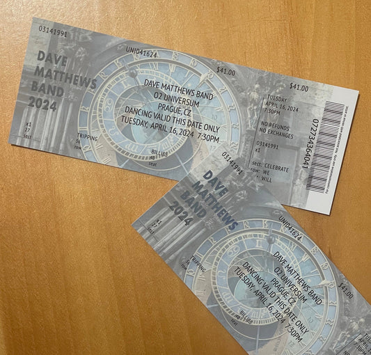 Dave Matthews Band Commemorative Ticket Prague 4.16.24 Europe Tour 2024