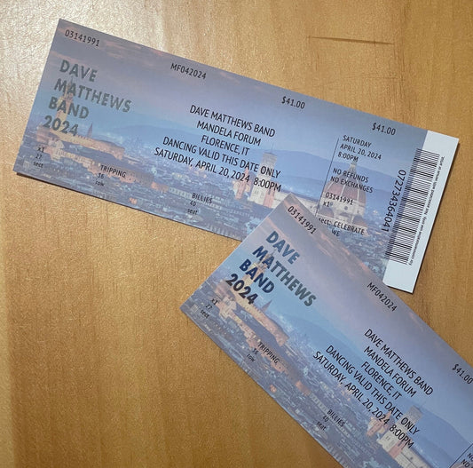 Dave Matthews Band Commemorative Ticket Florence 4.20.24 Europe Tour 2024