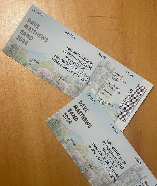 Dave Matthews Band Commemorative Ticket Manchester 4.29.24 Europe Tour 2024