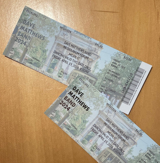 Dave Matthews Band Commemorative Ticket Milan 4.19.24 Europe Tour 2024