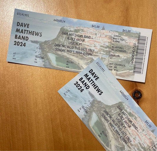 Commemorative Ticket Lisbon 5.5.24 DMB Europe Tour 2024 | Physical Concert Ticket Souvenir Keepsake Gift