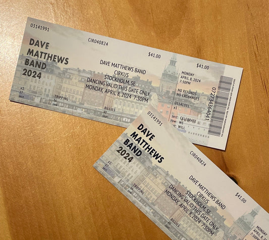 Commemorative Ticket Stockholm 4.8.24 DMB Europe Tour 2024 | Physical Concert Ticket Souvenir Keepsake Gift