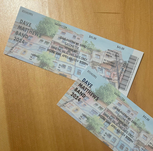 Dave Matthews Band Commemorative Ticket Vienna 4.17.24 Europe Tour 2024